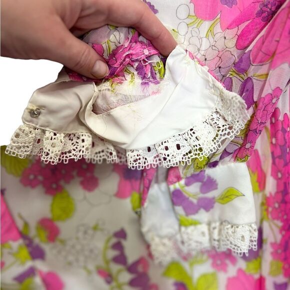 Vintage 1970s  trad Long Sleeve Floral Empire Waist Dress Chiffon Modest small - Picture 8 of 15